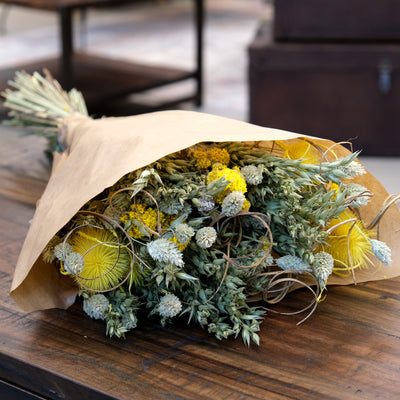 Trockenblumenstrauss - Grosses Bouquet Gelb